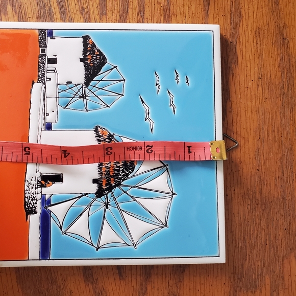 VINTAGE Niarchos Hellas Handmade Tile Windmills Scene - Picture 3 of 4